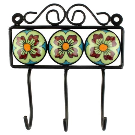 Lime Green Floral Ceramic Tile Hook Online